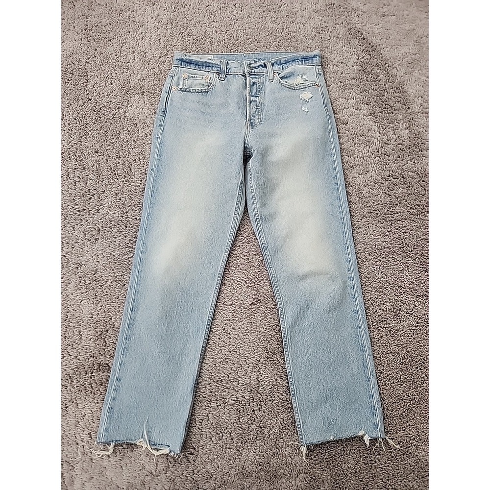GAP Cheeky Straight High Rise Women 29 8R Light Wash Distressed Raw Hem Jeans